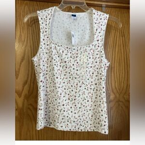Old Navy Cream and Red Floral Print Tank Top New With Tags Large